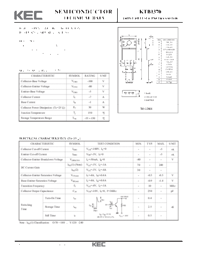 KEC ktb1370  . Electronic Components Datasheets Active components Transistors KEC ktb1370.pdf