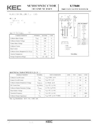 KEC ktb688  . Electronic Components Datasheets Active components Transistors KEC ktb688.pdf