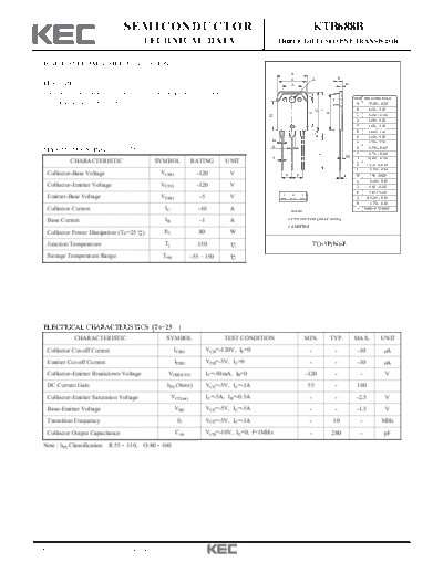 KEC ktb688b  . Electronic Components Datasheets Active components Transistors KEC ktb688b.pdf