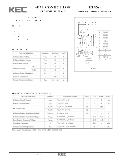 KEC ktb764  . Electronic Components Datasheets Active components Transistors KEC ktb764.pdf