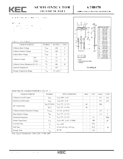 KEC ktb817b  . Electronic Components Datasheets Active components Transistors KEC ktb817b.pdf