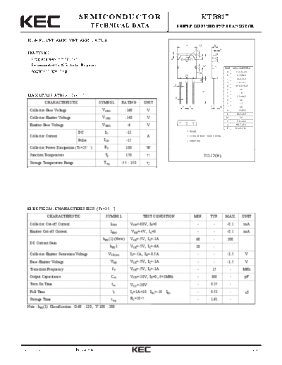 KEC ktb817  . Electronic Components Datasheets Active components Transistors KEC ktb817.pdf
