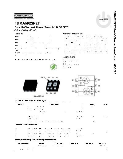 Fairchild Semiconductor fdma6023pzt  . Electronic Components Datasheets Active components Transistors Fairchild Semiconductor fdma6023pzt.pdf