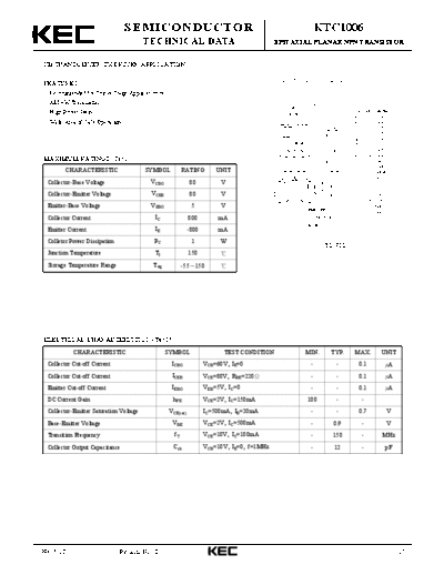 KEC ktc1006  . Electronic Components Datasheets Active components Transistors KEC ktc1006.pdf