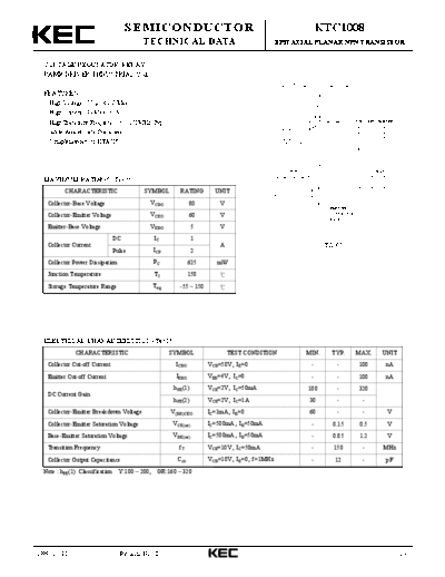 KEC ktc1008  . Electronic Components Datasheets Active components Transistors KEC ktc1008.pdf