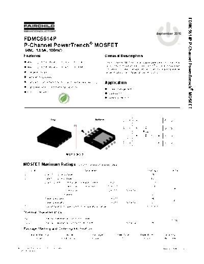 Fairchild Semiconductor fdmc5614p  . Electronic Components Datasheets Active components Transistors Fairchild Semiconductor fdmc5614p.pdf