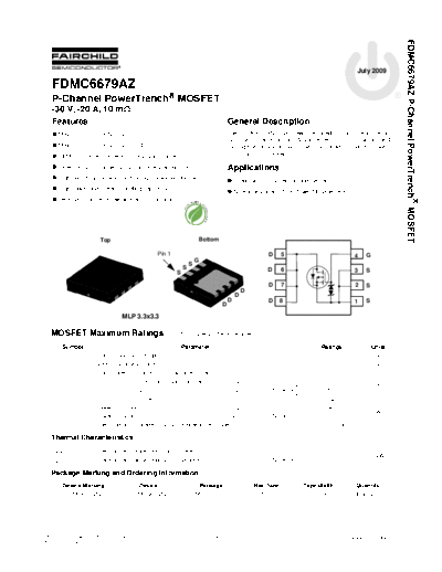 Fairchild Semiconductor fdmc6679az  . Electronic Components Datasheets Active components Transistors Fairchild Semiconductor fdmc6679az.pdf