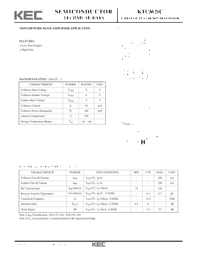 KEC ktc3620u  . Electronic Components Datasheets Active components Transistors KEC ktc3620u.pdf