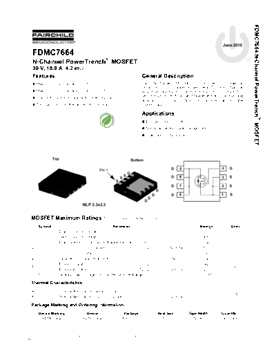 Fairchild Semiconductor fdmc7664  . Electronic Components Datasheets Active components Transistors Fairchild Semiconductor fdmc7664.pdf