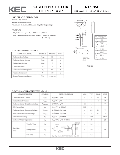 KEC ktc3964  . Electronic Components Datasheets Active components Transistors KEC ktc3964.pdf