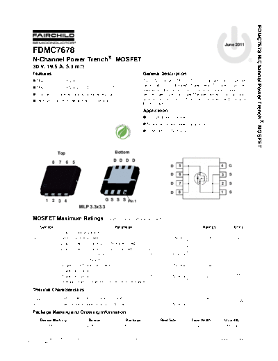 Fairchild Semiconductor fdmc7678  . Electronic Components Datasheets Active components Transistors Fairchild Semiconductor fdmc7678.pdf