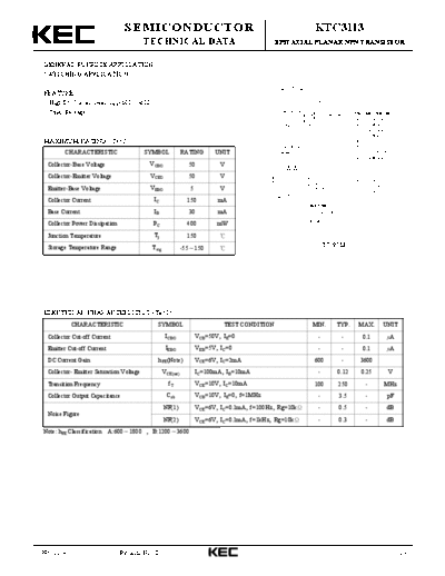 KEC ktc3113  . Electronic Components Datasheets Active components Transistors KEC ktc3113.pdf