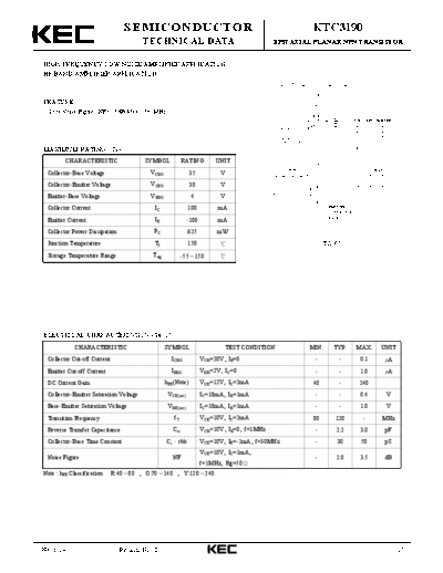 KEC ktc3190  . Electronic Components Datasheets Active components Transistors KEC ktc3190.pdf