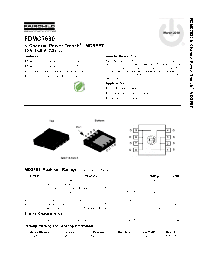 Fairchild Semiconductor fdmc7680  . Electronic Components Datasheets Active components Transistors Fairchild Semiconductor fdmc7680.pdf