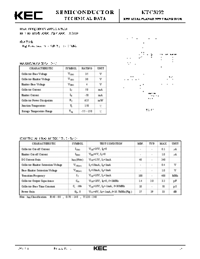 KEC ktc3192  . Electronic Components Datasheets Active components Transistors KEC ktc3192.pdf