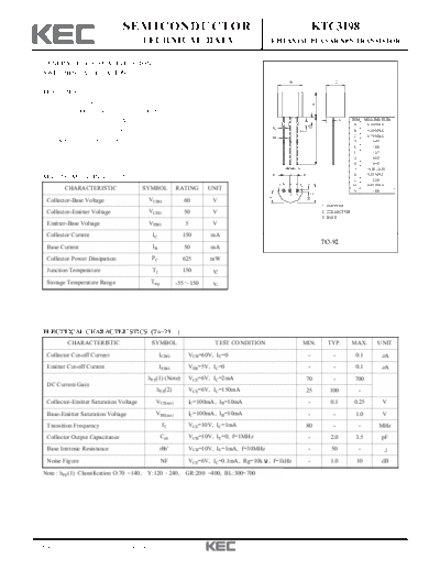 KEC ktc3198  . Electronic Components Datasheets Active components Transistors KEC ktc3198.pdf