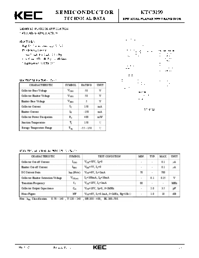 KEC ktc3199  . Electronic Components Datasheets Active components Transistors KEC ktc3199.pdf