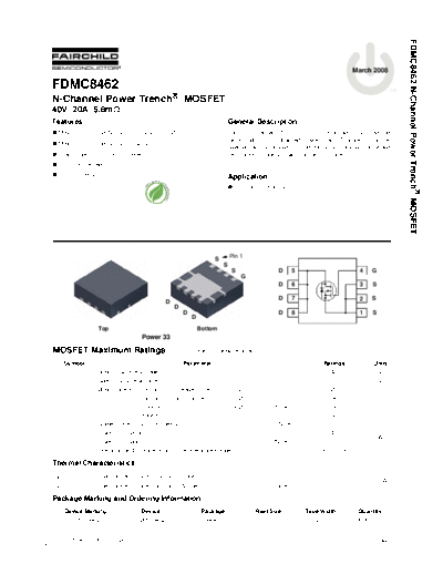 Fairchild Semiconductor fdmc8462  . Electronic Components Datasheets Active components Transistors Fairchild Semiconductor fdmc8462.pdf