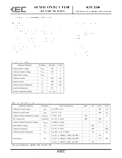 KEC ktc3200  . Electronic Components Datasheets Active components Transistors KEC ktc3200.pdf