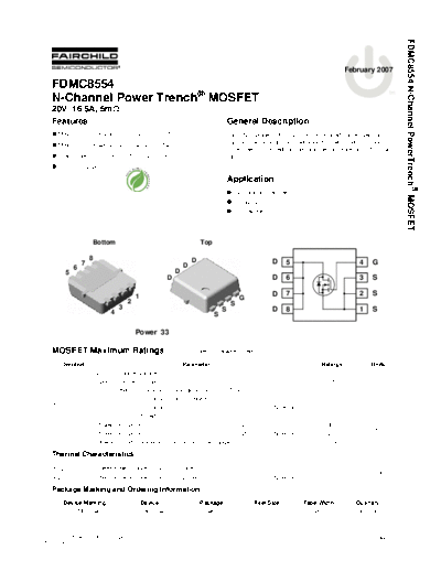 Fairchild Semiconductor fdmc8554  . Electronic Components Datasheets Active components Transistors Fairchild Semiconductor fdmc8554.pdf