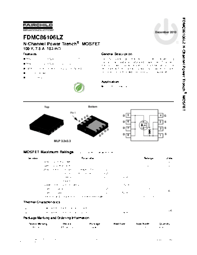 Fairchild Semiconductor fdmc86106lz  . Electronic Components Datasheets Active components Transistors Fairchild Semiconductor fdmc86106lz.pdf