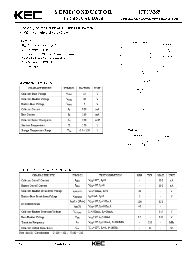 KEC ktc3265  . Electronic Components Datasheets Active components Transistors KEC ktc3265.pdf