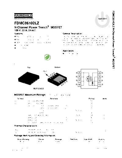 Fairchild Semiconductor fdmc86102lz  . Electronic Components Datasheets Active components Transistors Fairchild Semiconductor fdmc86102lz.pdf