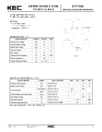 KEC ktc3266  . Electronic Components Datasheets Active components Transistors KEC ktc3266.pdf