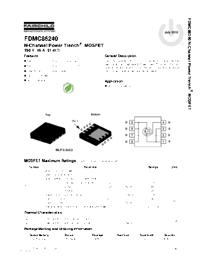 Fairchild Semiconductor fdmc86240  . Electronic Components Datasheets Active components Transistors Fairchild Semiconductor fdmc86240.pdf