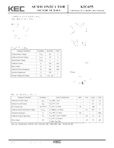 KEC ktc4075  . Electronic Components Datasheets Active components Transistors KEC ktc4075.pdf