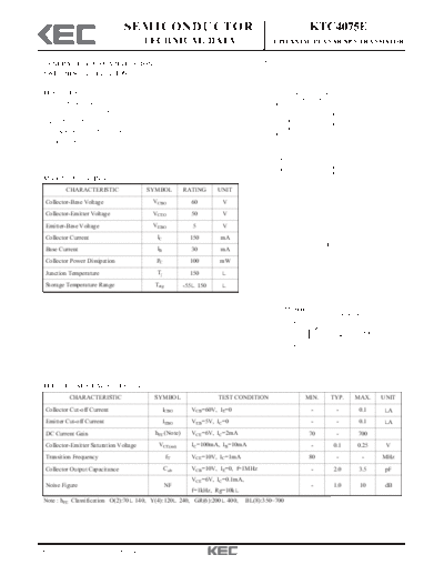 KEC ktc4075e  . Electronic Components Datasheets Active components Transistors KEC ktc4075e.pdf