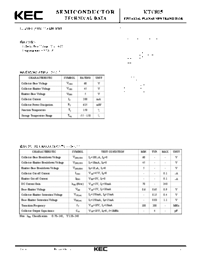 KEC ktc815  . Electronic Components Datasheets Active components Transistors KEC ktc815.pdf