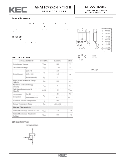 KEC kf3n50dz-ds  . Electronic Components Datasheets Active components Transistors KEC kf3n50dz-ds.pdf
