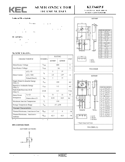 KEC kf3n60p-f  . Electronic Components Datasheets Active components Transistors KEC kf3n60p-f.pdf