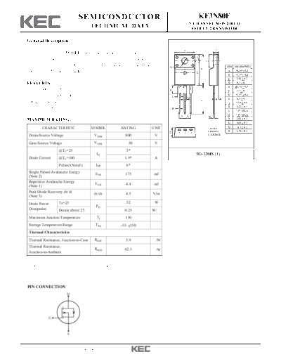 KEC kf3n80f  . Electronic Components Datasheets Active components Transistors KEC kf3n80f.pdf