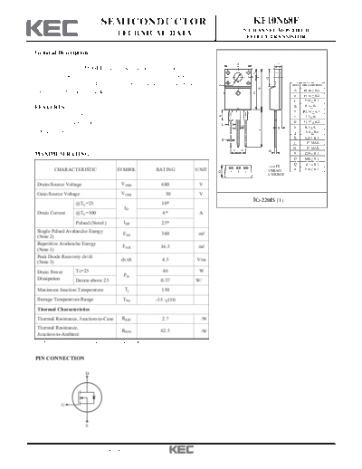 KEC kf10n68f  . Electronic Components Datasheets Active components Transistors KEC kf10n68f.pdf