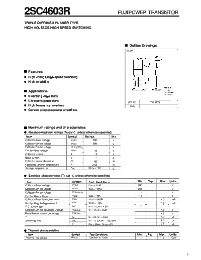 Fuji 2sc4603  . Electronic Components Datasheets Active components Transistors Fuji 2sc4603.pdf
