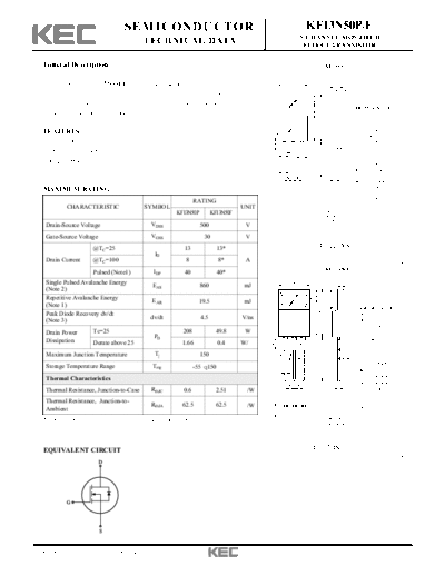 KEC kf13n50p-f  . Electronic Components Datasheets Active components Transistors KEC kf13n50p-f.pdf