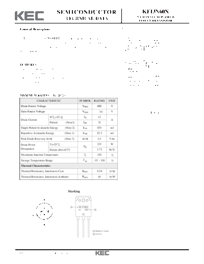 KEC kf13n60n  . Electronic Components Datasheets Active components Transistors KEC kf13n60n.pdf