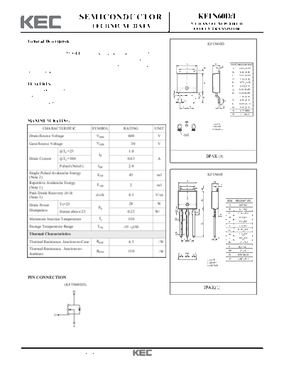 KEC kf1n60d-i  . Electronic Components Datasheets Active components Transistors KEC kf1n60d-i.pdf