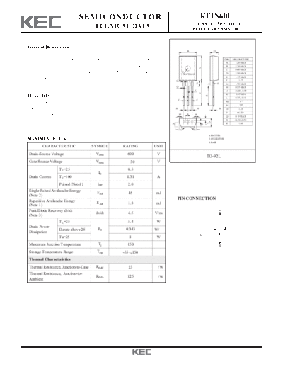 KEC kf1n60l  . Electronic Components Datasheets Active components Transistors KEC kf1n60l.pdf