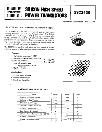 Fuji 2sc2429  . Electronic Components Datasheets Active components Transistors Fuji 2sc2429.pdf