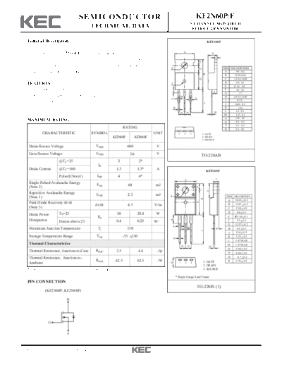 KEC kf2n60p-f  . Electronic Components Datasheets Active components Transistors KEC kf2n60p-f.pdf