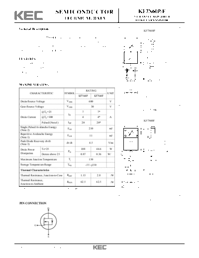 KEC kf7n60p-f  . Electronic Components Datasheets Active components Transistors KEC kf7n60p-f.pdf