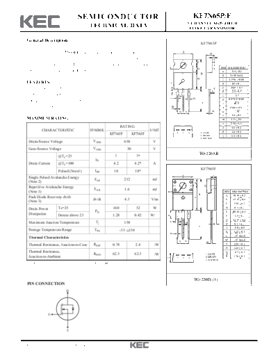 KEC kf7n65p-f  . Electronic Components Datasheets Active components Transistors KEC kf7n65p-f.pdf