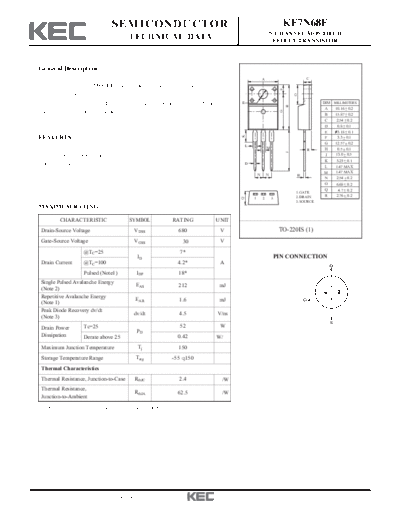 KEC kf7n68f  . Electronic Components Datasheets Active components Transistors KEC kf7n68f.pdf