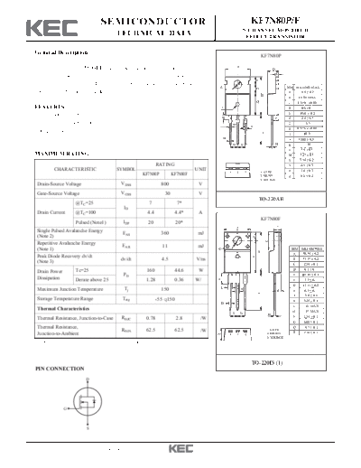 KEC kf7n80p-f  . Electronic Components Datasheets Active components Transistors KEC kf7n80p-f.pdf