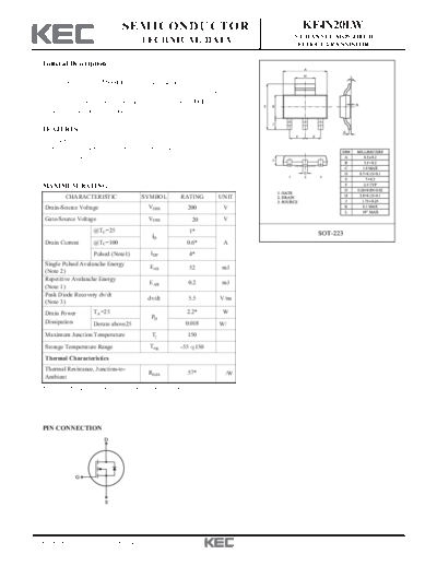 KEC kf4n20lw  . Electronic Components Datasheets Active components Transistors KEC kf4n20lw.pdf