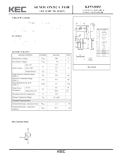 KEC kf5n50pz  . Electronic Components Datasheets Active components Transistors KEC kf5n50pz.pdf