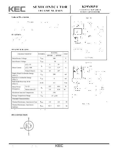 KEC kf9n50p-f  . Electronic Components Datasheets Active components Transistors KEC kf9n50p-f.pdf